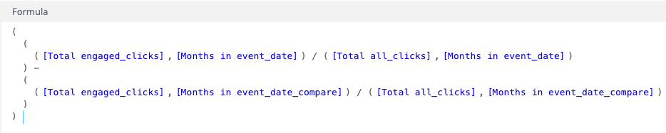 Sisense Formula Expression using Measured Value Filters to calculate the % Change in Rate