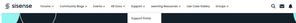 An image of the top navigation bar of the Sisense Community, showing the Support option dropped down and Support Portal highlighted