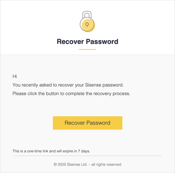 Password recovery email with a lock icon, titled 
