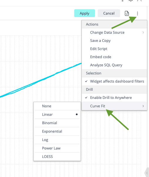 Graphical interface showing dropdown menus. Upper menu highlights 