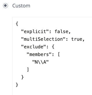 JSON code snippet with options 