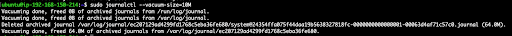 A black screen displays white and green text showing system logs. The text includes journal identifiers and actions, indicating technical data processing.