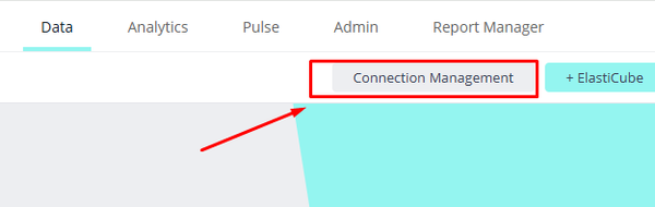 User interface screenshot showing a highlighted "Connection Management" tab under a "Data" menu. A red arrow points toward this option.