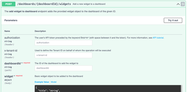 Swagger Rest API Try it Out Page Screenshot of new widget API endpoint